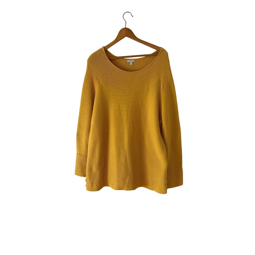 Talbots Womens XL Mustard Sweater 100% Cotton Ribbed Boat Neck Lagenlook Fall